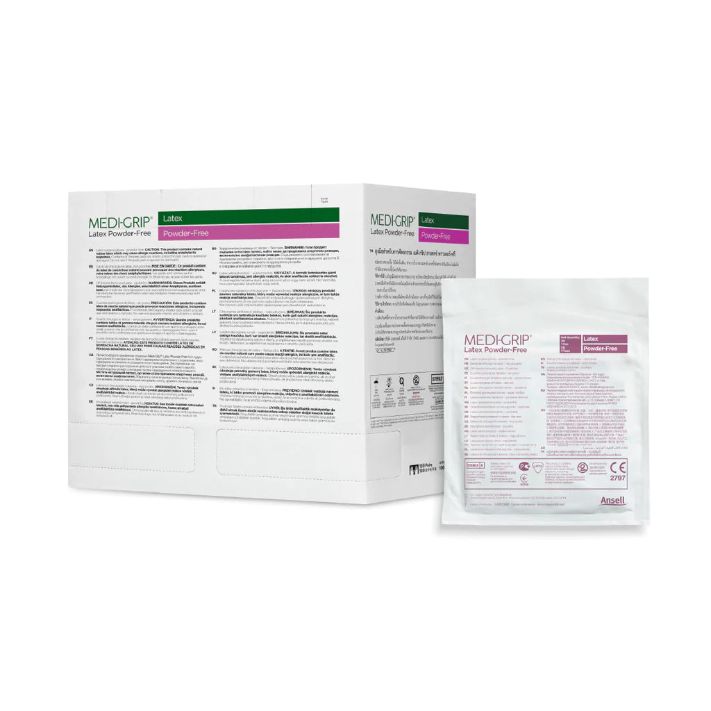 Guante de latex quirurgico libre de polvo Medi-grip en 6.0 c/100 pares